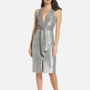 Harlyn Plunge Sequin Halter Dress NWOT